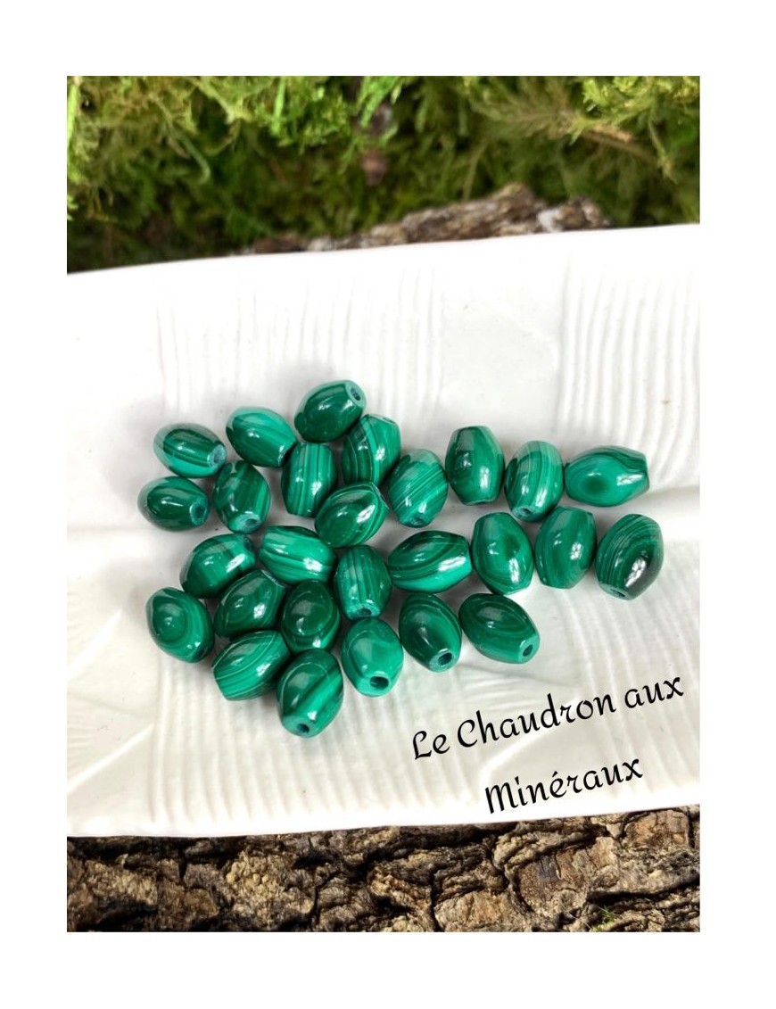 MALACHITE perles "riz" 6X9mm à l'unité