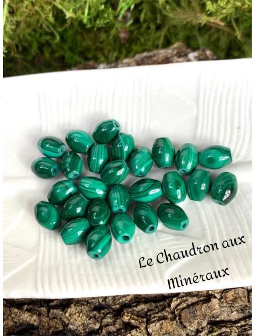 MALACHITE perles "riz" 6X9mm à l'unité