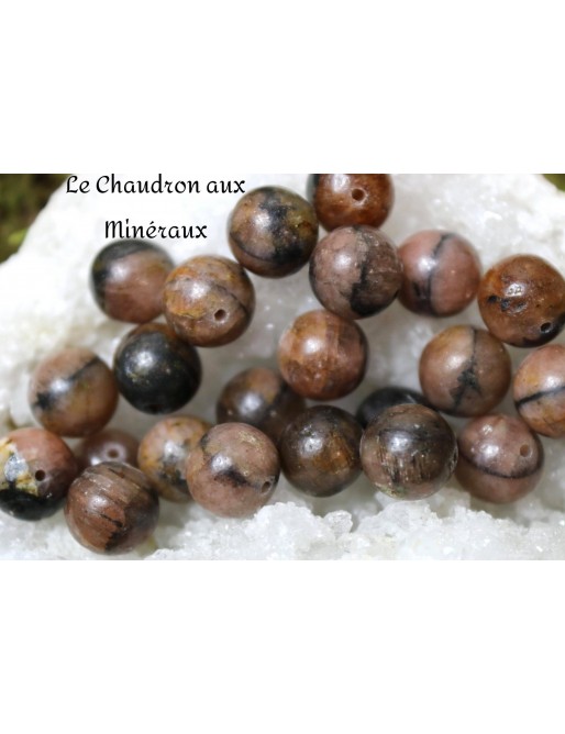 ?CHIASTOLITE ou Andalousite Perles 10mm à l'unité ou en lot