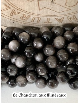 Perles d'Obsidienne Argentée de 10mm - Idéales pour des bijoux élégants et uniques.