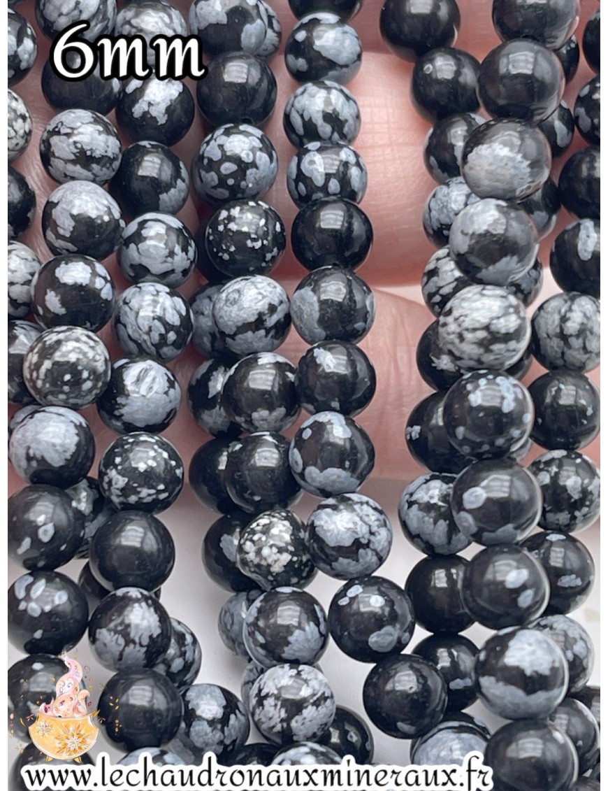 Perles 6mm d'Obsidienne Flocon de Neige - Motifs Naturels Élégants pour Bijoux Faits Main