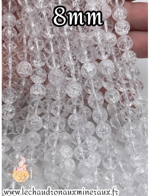 cristal de roche perles 8mm craquelée