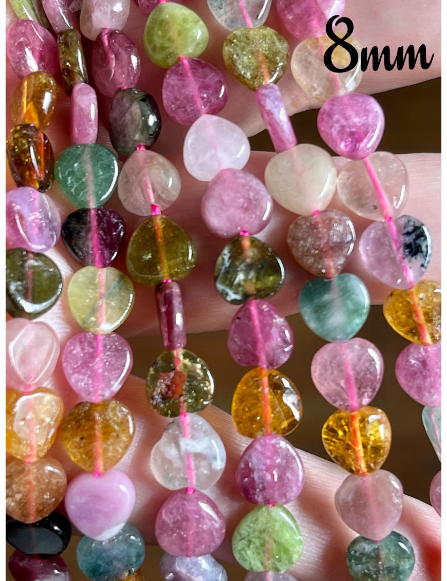 Perles Tourmaline Multicolore 8mm en Forme de Cœur - Énergie et Élégance pour Vos Bijoux
