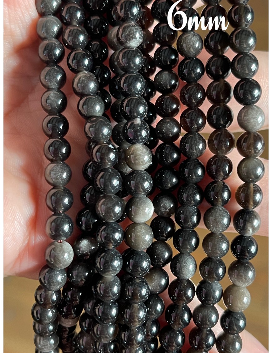 Perles d'Obsidienne Argentée de 6mm - Idéales pour la création de bijoux uniques de qualité supérieure.