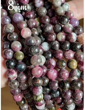 Lot de Perles en Tourmaline Multicolore Naturelle du Brésil - Perles de 8mm pour Création de Bijoux Uniques