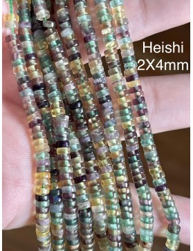 Perles Heishi 2x4mm de Fluorite - Énergie Spirituelle Mexicaine en Couleur.