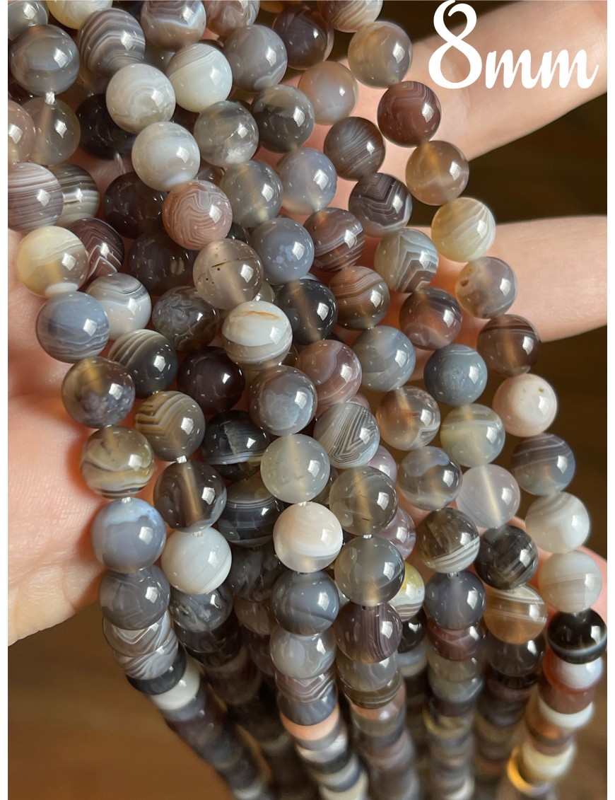 Perles d'Agate Botswana 8mm - Élégance Naturelle pour Vos Bijoux