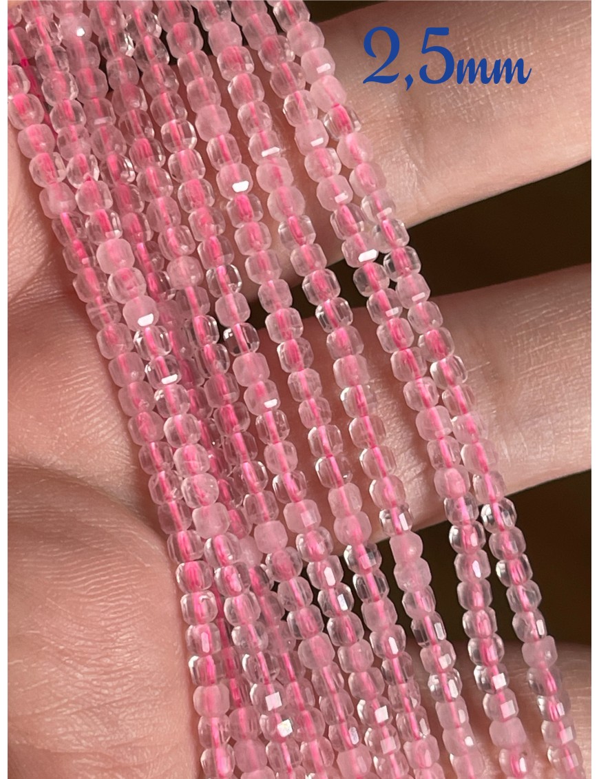 Perles Carrées Facettées de Quartz Rose 2,5mm - Douceur Naturelle pour Vos Bijoux Faits Main