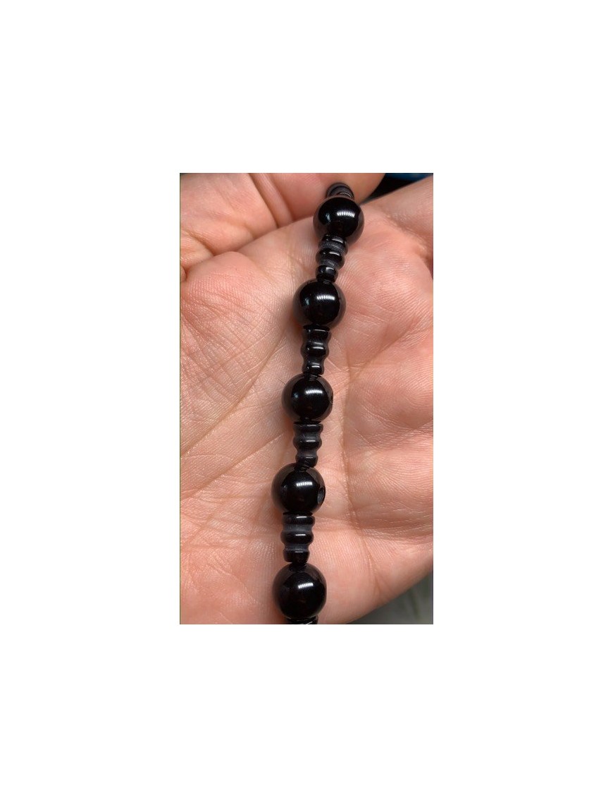 ONYX NOIRE (Agate noire)  perles "Guru perle 3 trous" 10mm à l'unité