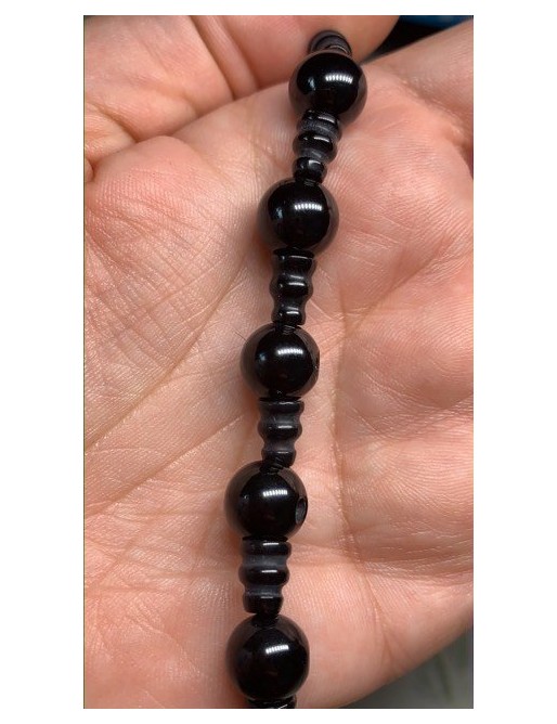 ONYX NOIRE (Agate noire)  perles "Guru perle 3 trous" 10mm à l'unité