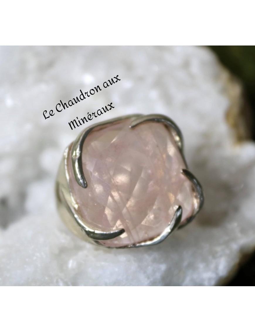 ? Bague Quartz rose N°1 - argent T.59/60